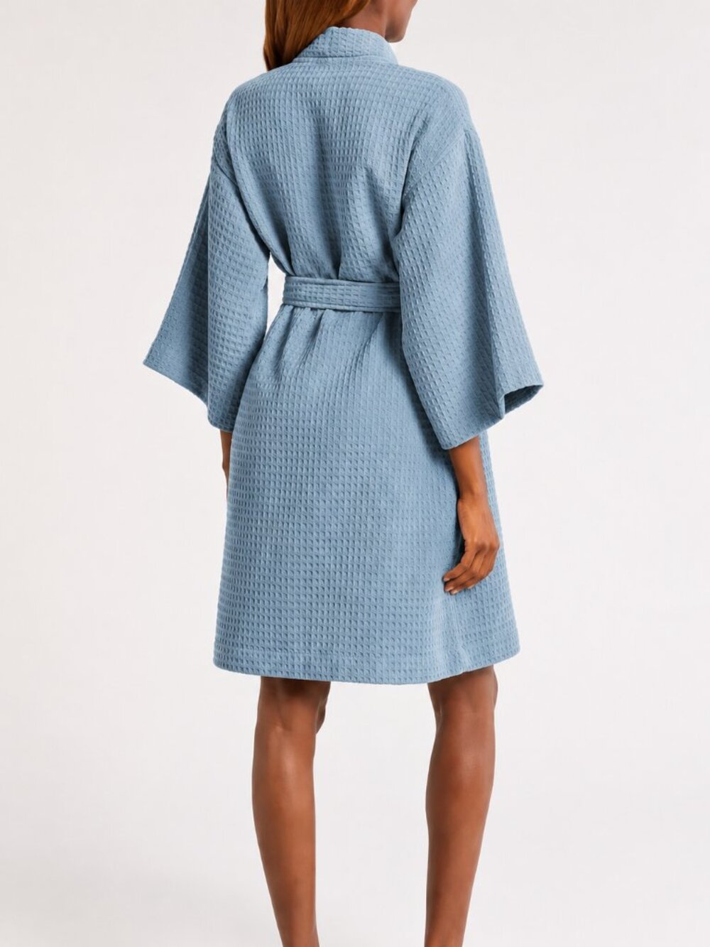 Nordstrom Everyday Waffle Cotton Short Robe Blue Stonewash S NWT - Picture 2 of 6